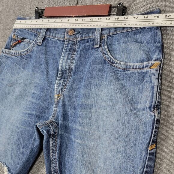 Ariat Jean Shorts Mens 38 Blue Low Rise M4 Boot FR Cut Offs Distressed Denim - Picture 3 of 10